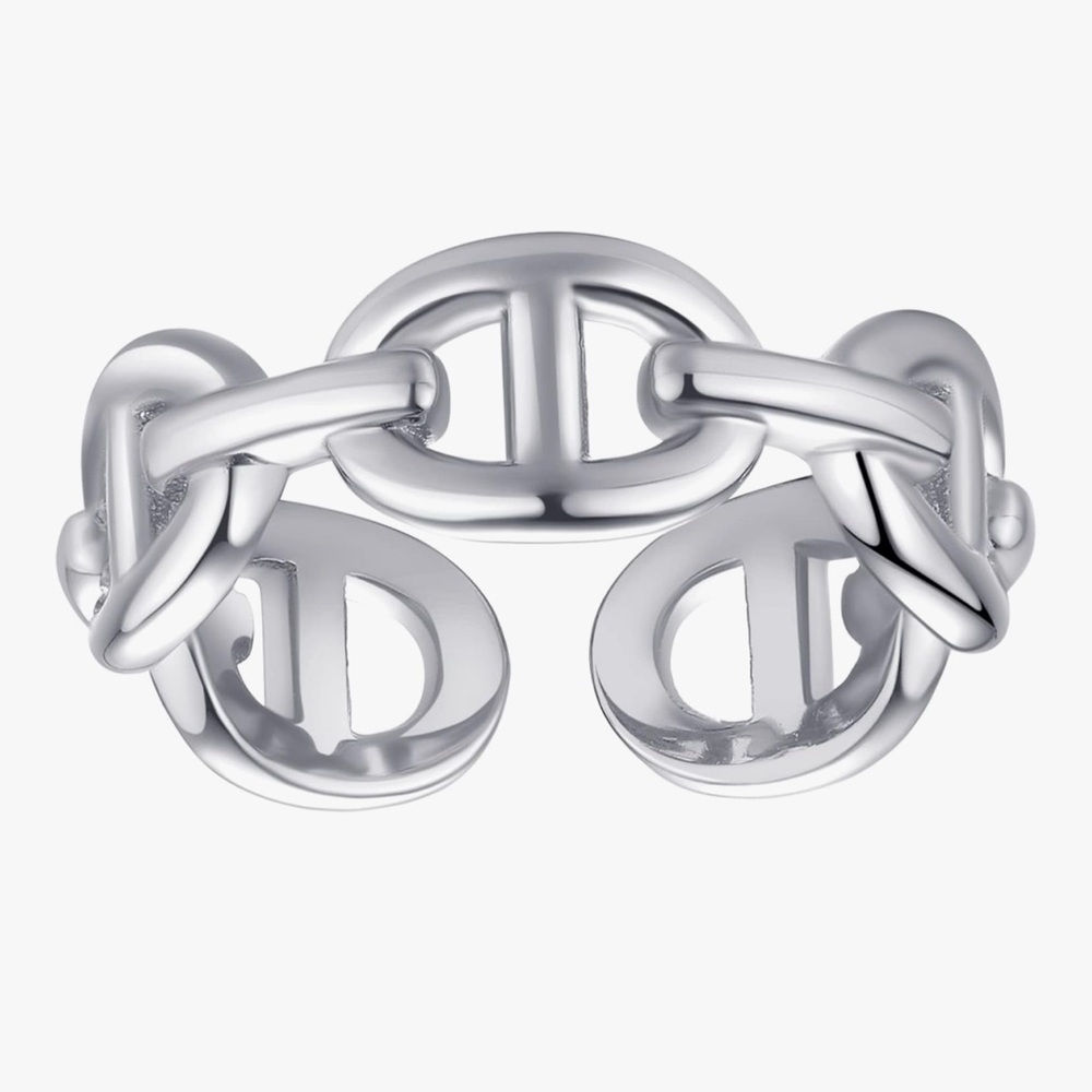 Adjustable Silver Designer Inspired Mariner Chain Link Ring